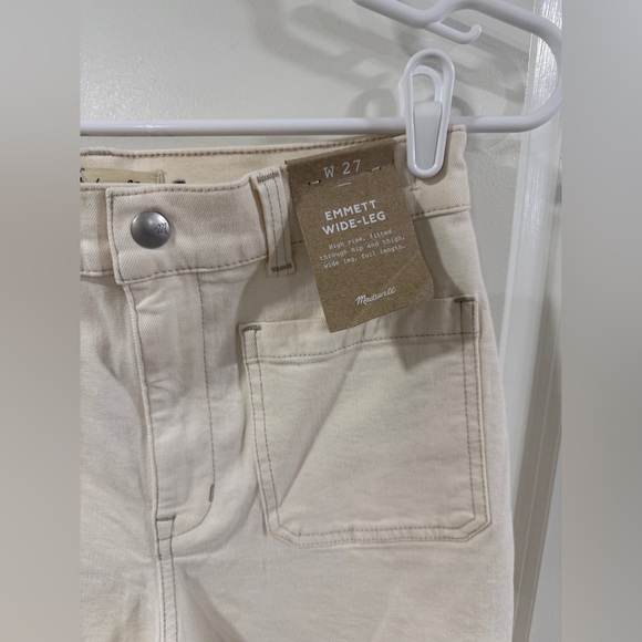 Madewell Emmett Wide Leg Jeans 27 Ecru Cream High Rise Patch Pocket Raw Hem NWT - Picture 6 of 8